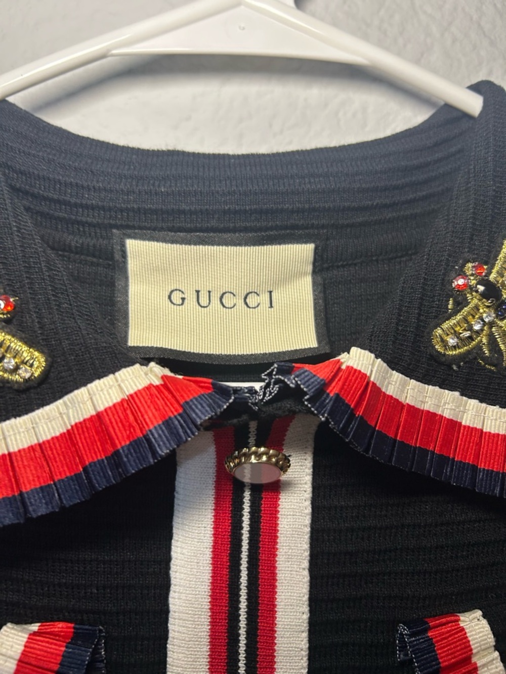 Gucci Black Knit dress with Red, Navy & White Trim